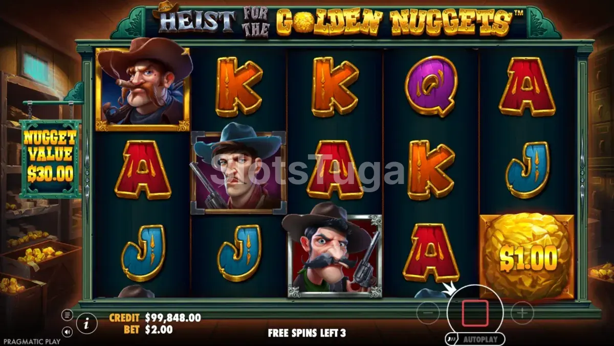 Rodadas grátis da Heist for the Golden Nuggets com o cofre cheio de ouro