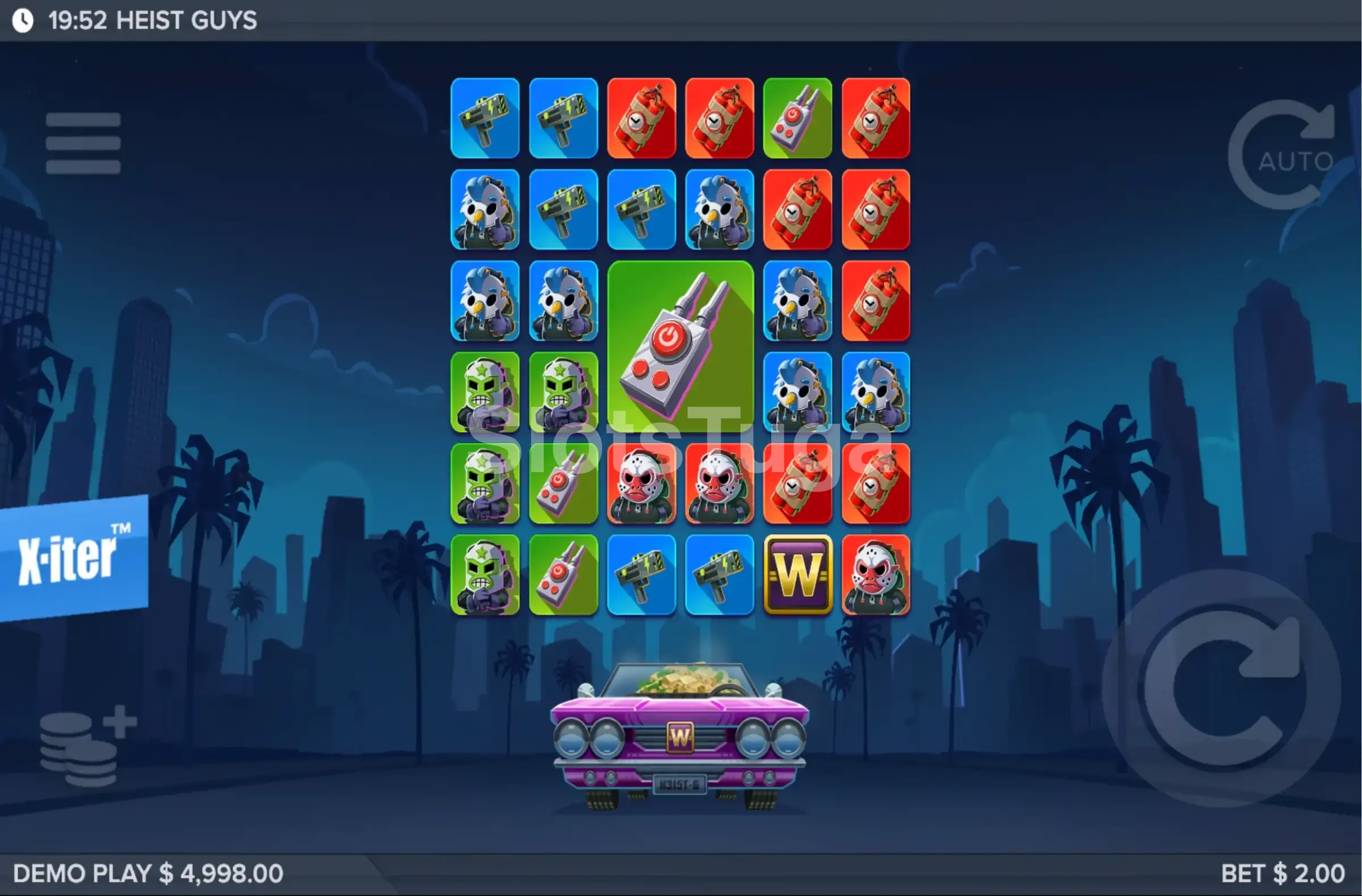 Jogo base da slot Heist Guys - visão geral dos rouleaux