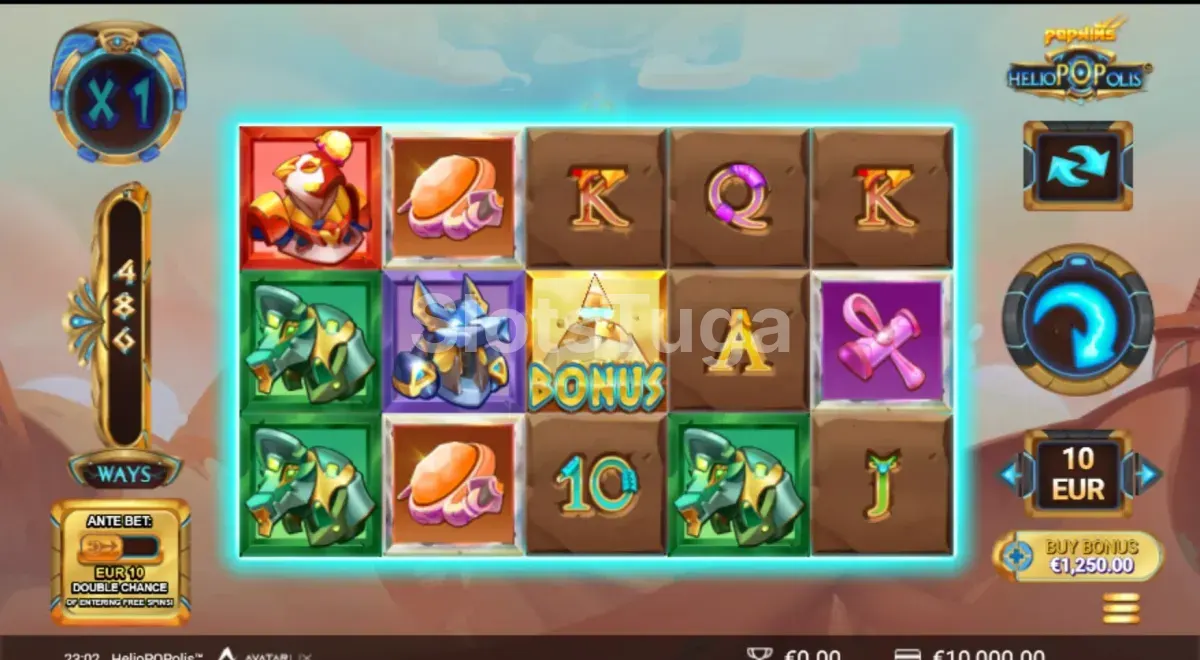 Base game da slot HelioPOPolis com rouleaux e símbolos solares