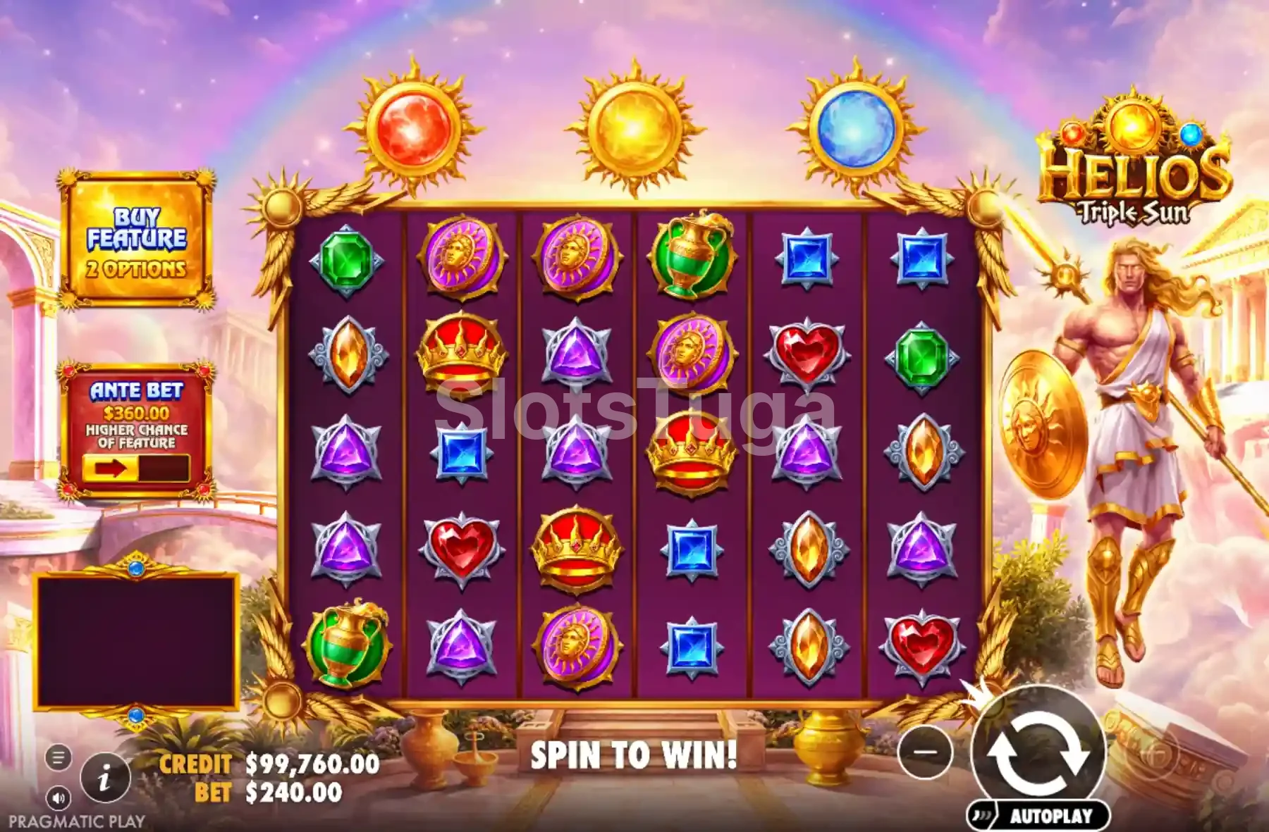 Grelha do jogo base de Helios Triple Sun