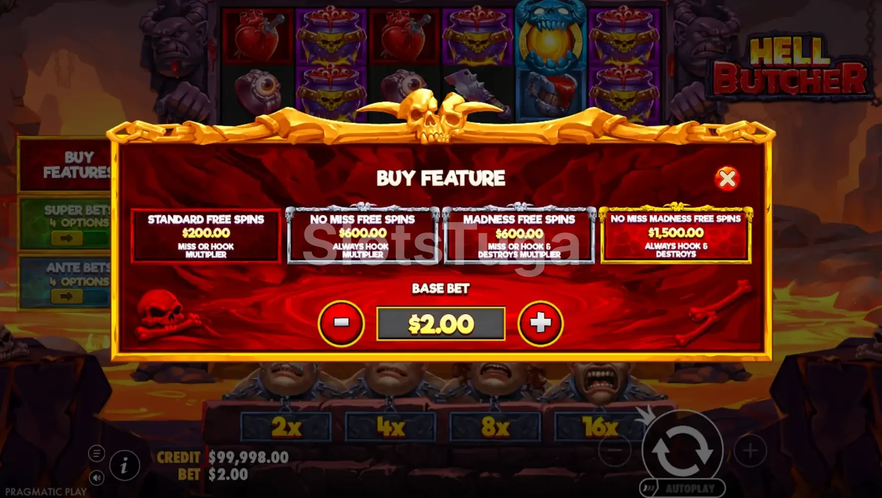 Interface de Bonus Buy da Hell Butcher com opções de compra