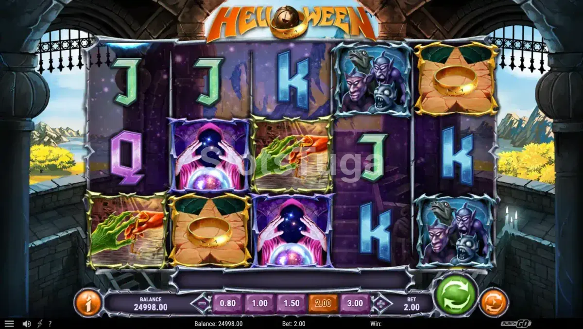Tela principal do slot Helloween com o castelo ao fundo