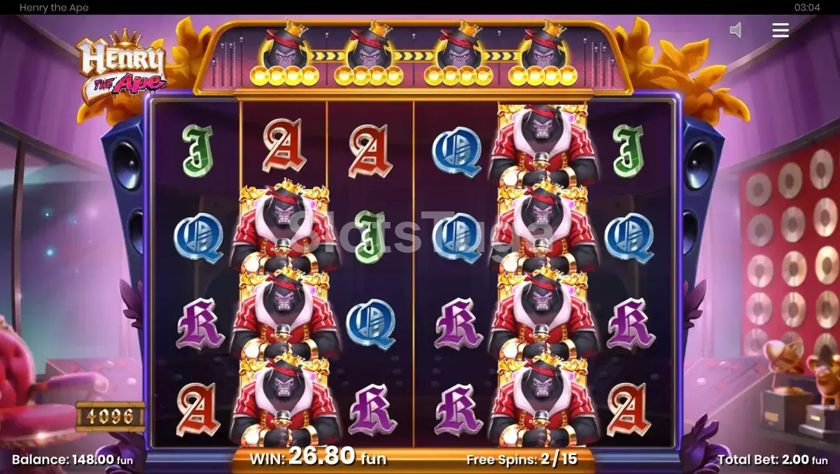Tela de giros grátis do Henry The Ape com Bonus Meter