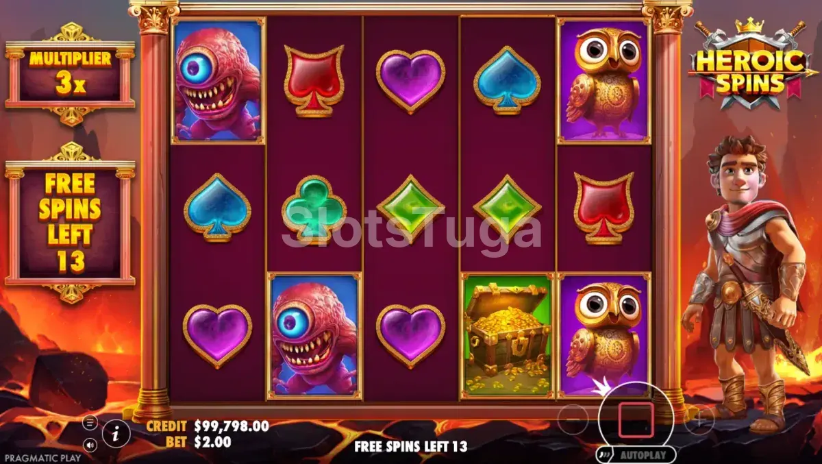 Rodada de giros grátis ativada no Heroic Spins Pragmatic Play