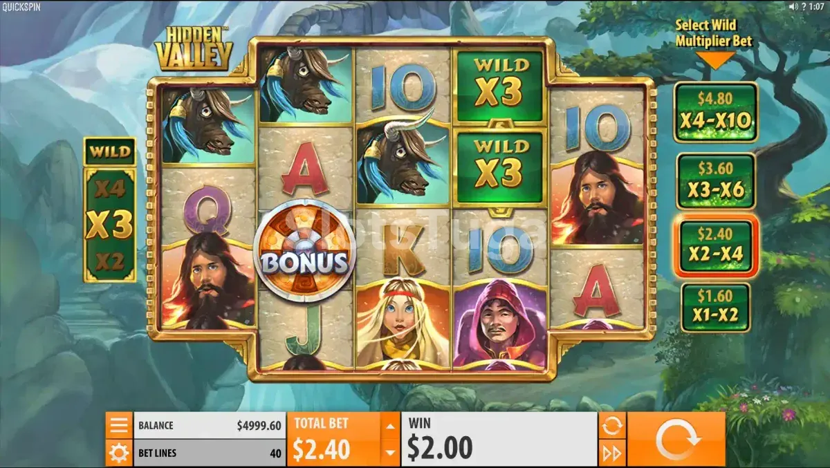 Tela principal da slot Hidden Valley com animais e natureza