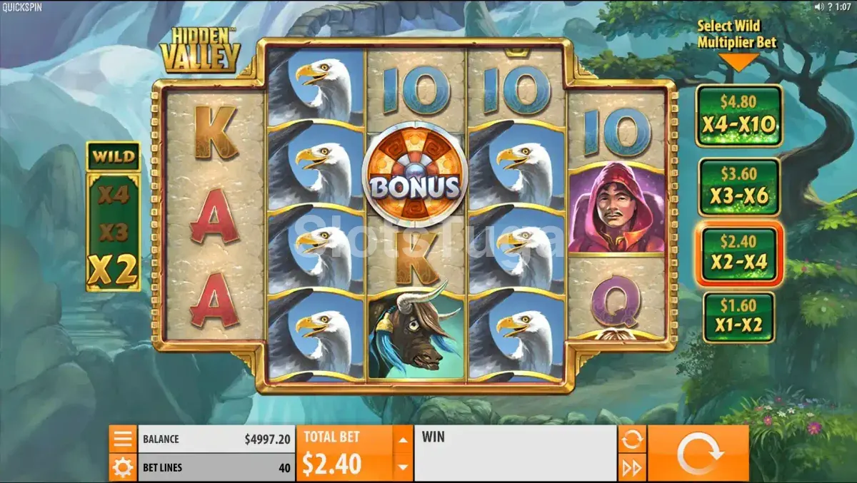 Segunda visão do gameplay da slot Hidden Valley em ação
