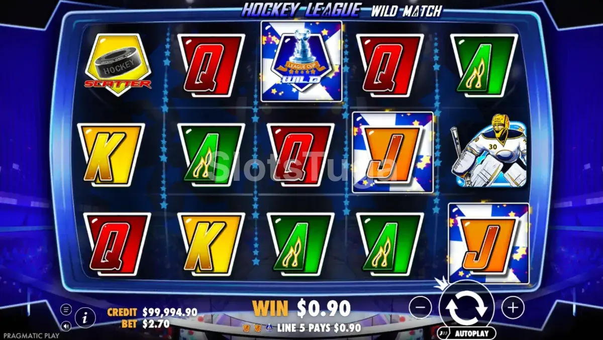 Outro ângulo do jogo base de Hockey League Wild Match mostrando combinações vencedoras