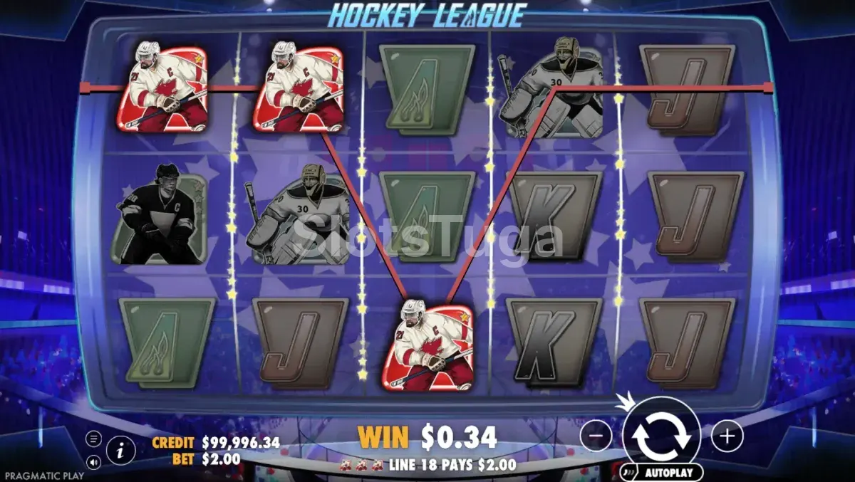 Segunda visão do jogo base da slot Hockey League mostrando combinação de símbolos