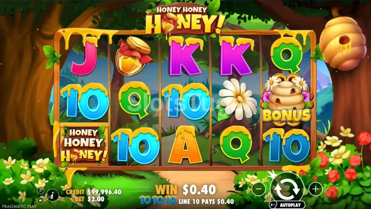 Segunda tela do jogo base da Honey Honey Honey mostrando funcionalidades bônus