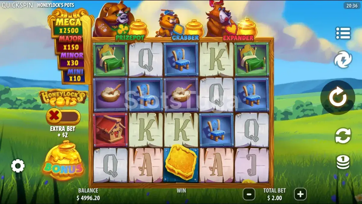 Tela principal do jogo Honeylock's Pots com os rouleaux em destaque