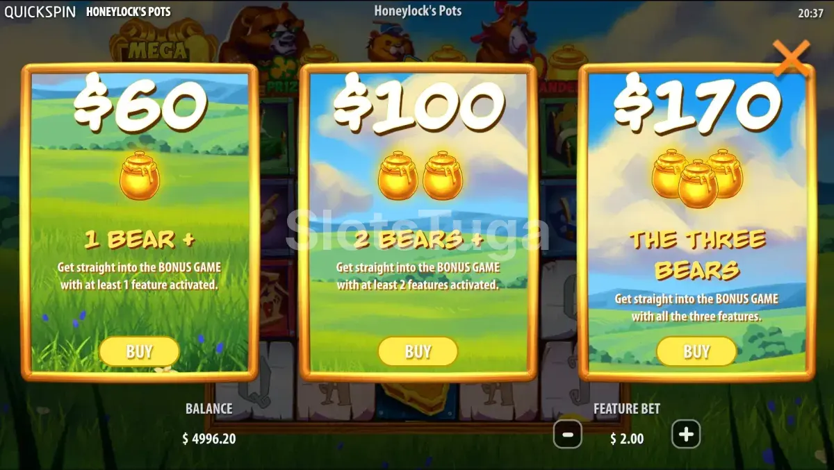 Tela de compra de bônus na slot Honeylock's Pots