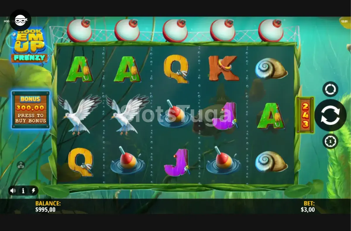 Jogo base da Hook 'Em Up Frenzy com seus 5 rouleaux e tema de pesca