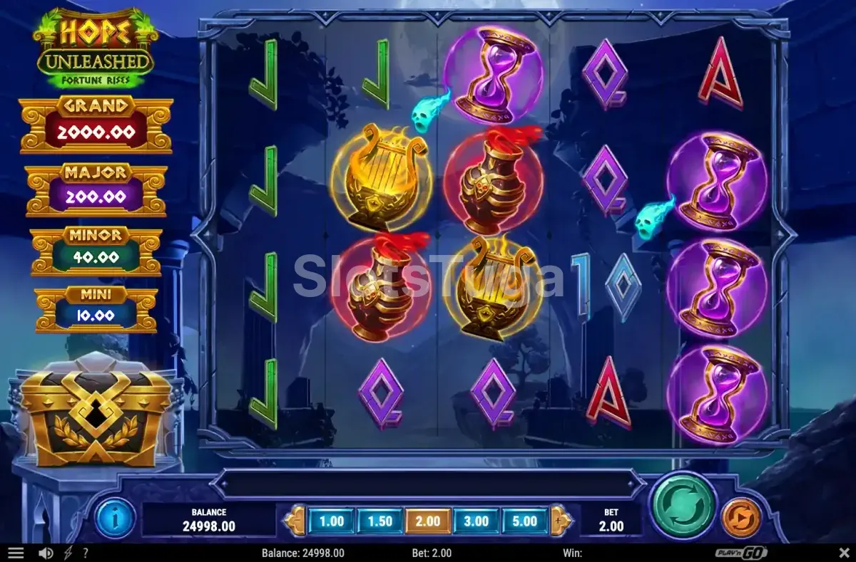 Tela inicial do jogo Hope Unleashed Fortune Rises com os rouleaux em destaque