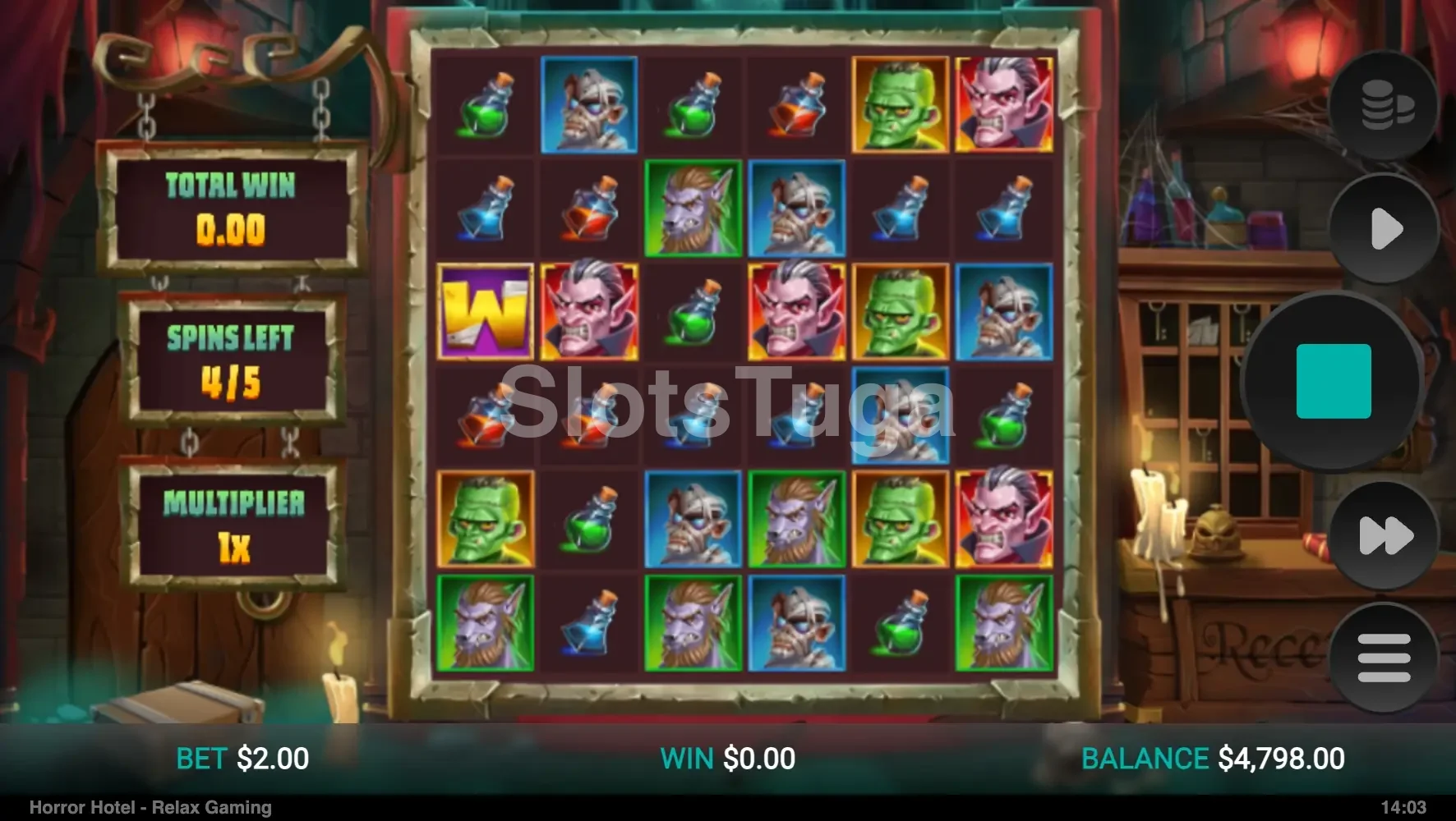 Rodadas grátis ativadas na slot Horror Hotel com lobby do hotel