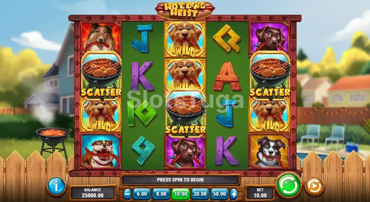 Jogo base da Hot Dog Heist com cachorros e hot dogs nos rolos