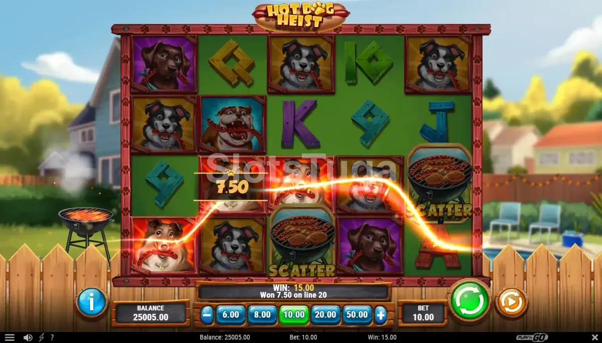 Resultado de rodada na Hot Dog Heist com combinação vencedora