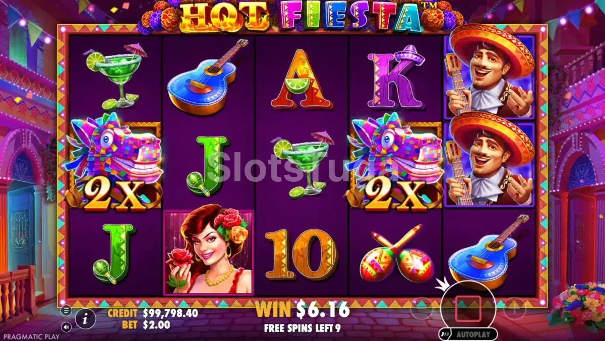 Rodadas grátis do Hot Fiesta com multiplicadores ativos