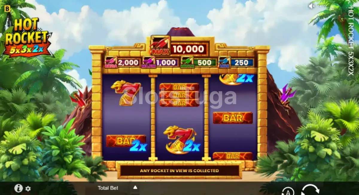 Tela principal da slot Hot Rocket 5x 3x 2x mostrando o grid de jogo