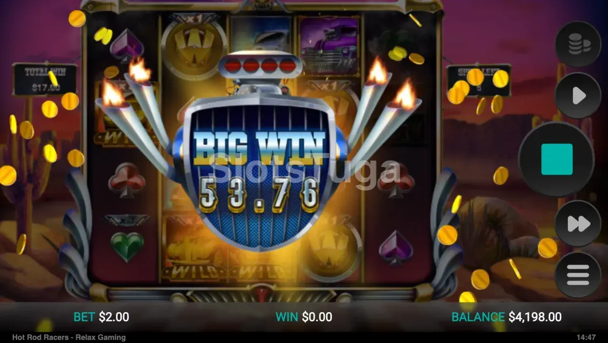 Big win na slot Hot Rod Racers com multiplicadores empilhados em ação