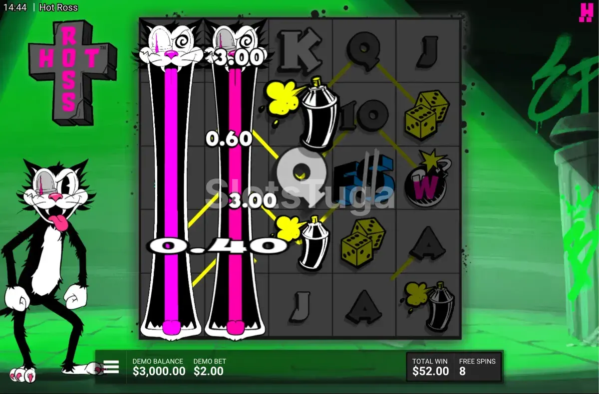 Rodadas grátis ativadas na slot Hot Ross com multiplicadores