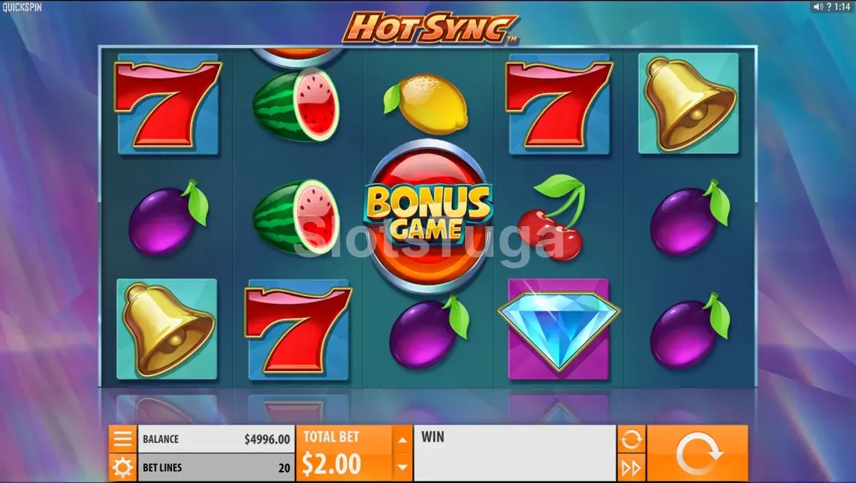 Segunda visão do gameplay da slot Hot Sync com rolos em ação