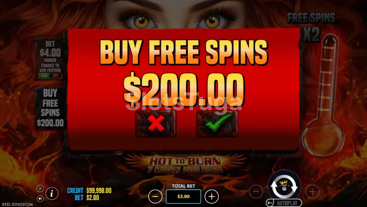 Opção de Bonus Buy disponível na Hot to Burn 7 Deadly Free Spins