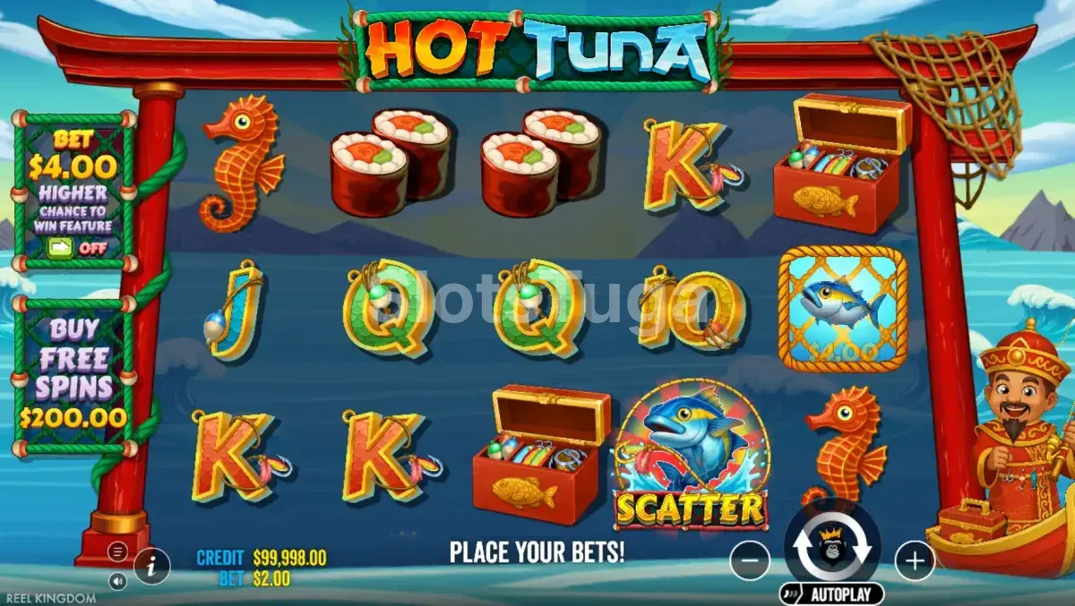 Tela principal do slot Hot Tuna com cenário de mar aberto