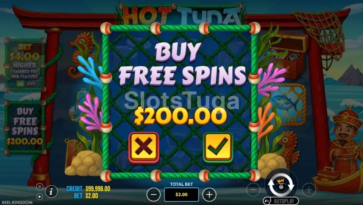 Tela de compra de bônus do Hot Tuna por 100x a aposta