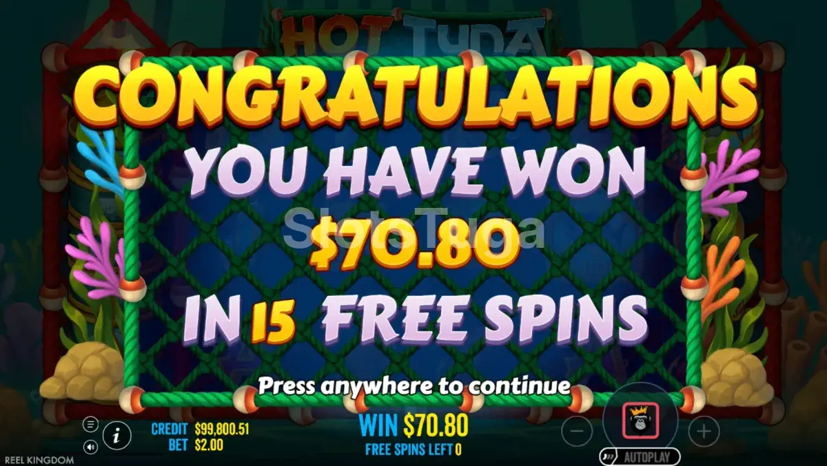 Grande vitória no slot Hot Tuna com multiplicador ativo