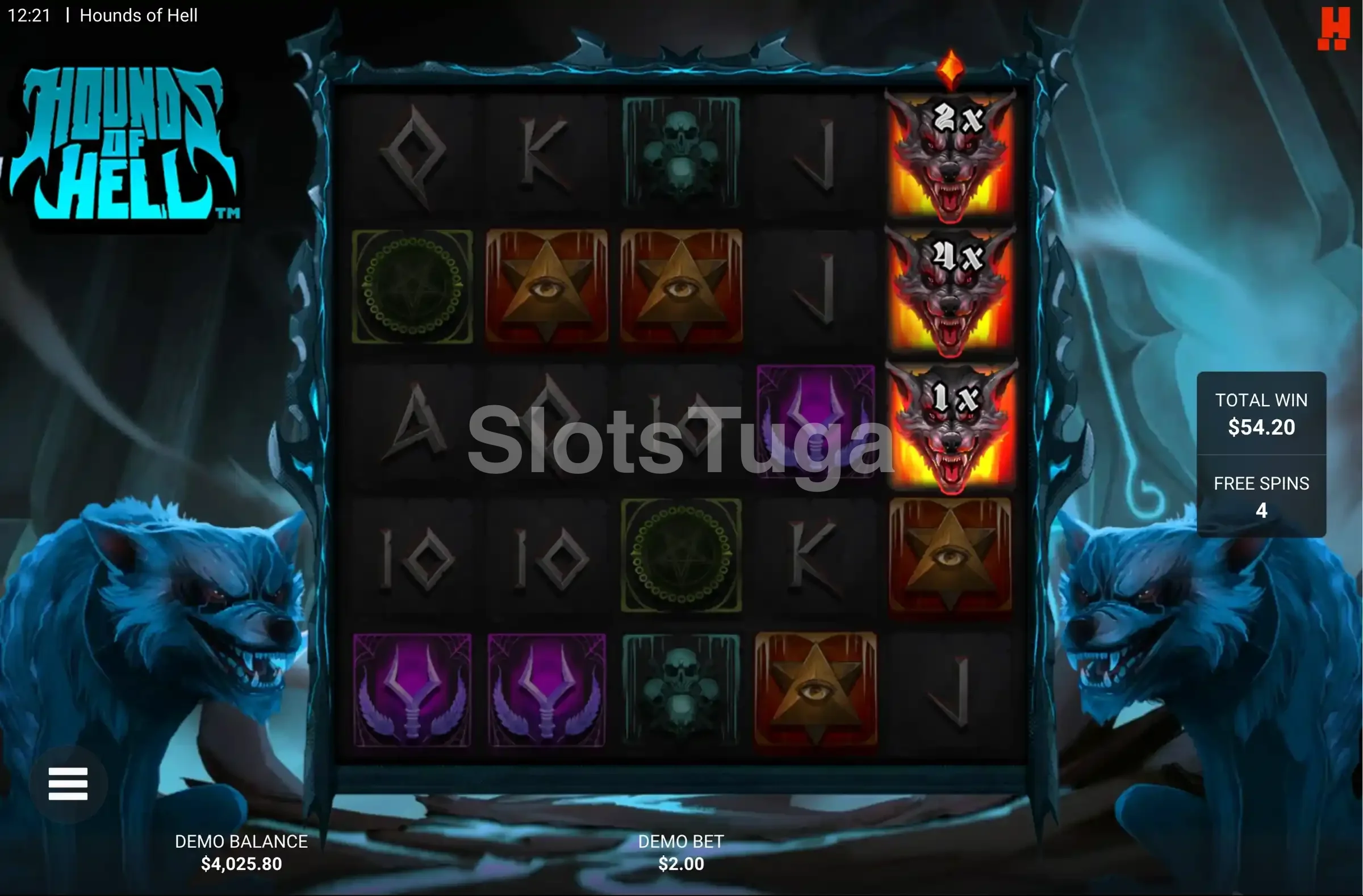 Rodadas grátis do Hounds of Hell com multiplicadores ativos