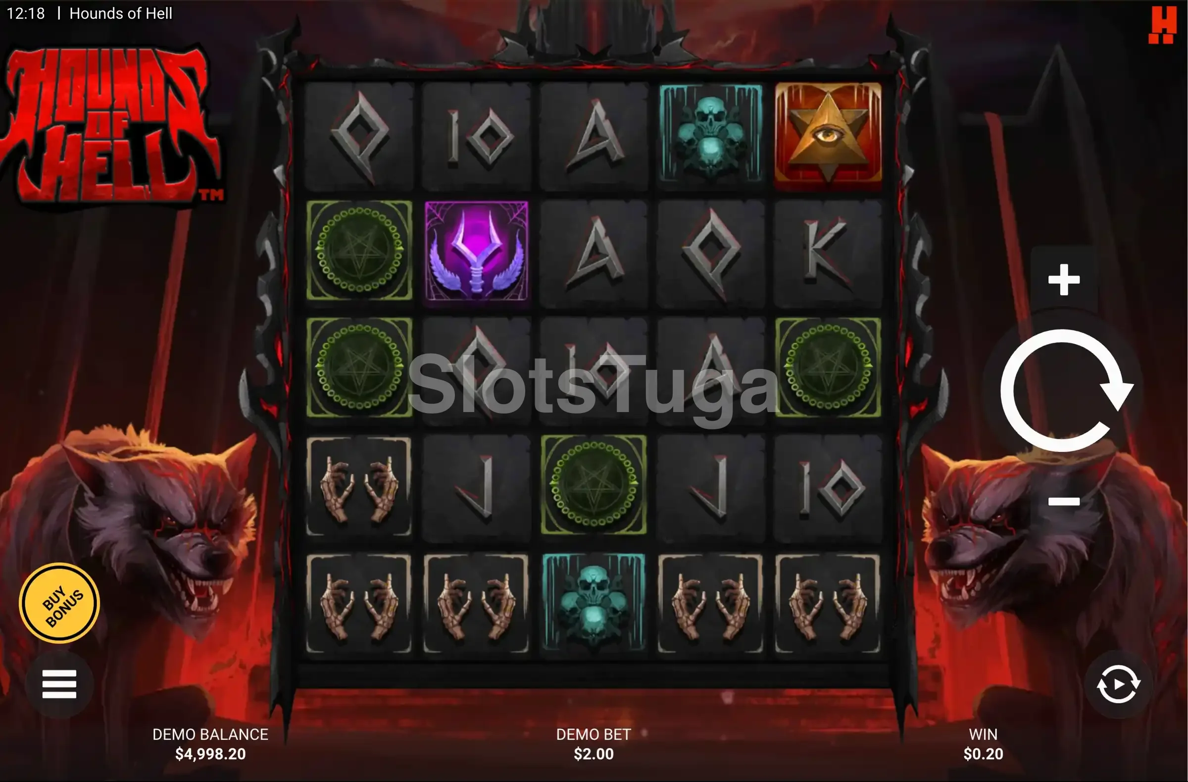 Tela principal do jogo Hounds of Hell com os rolos em ação
