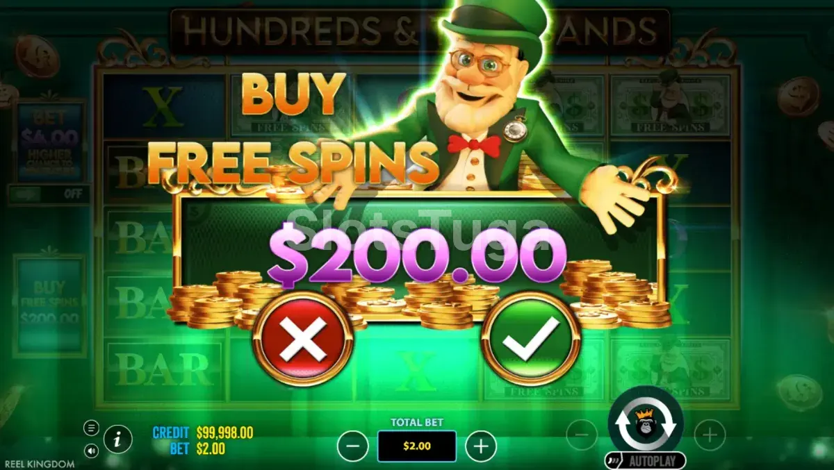 Compra de bônus na Hundreds and Thousands da Reel Kingdom