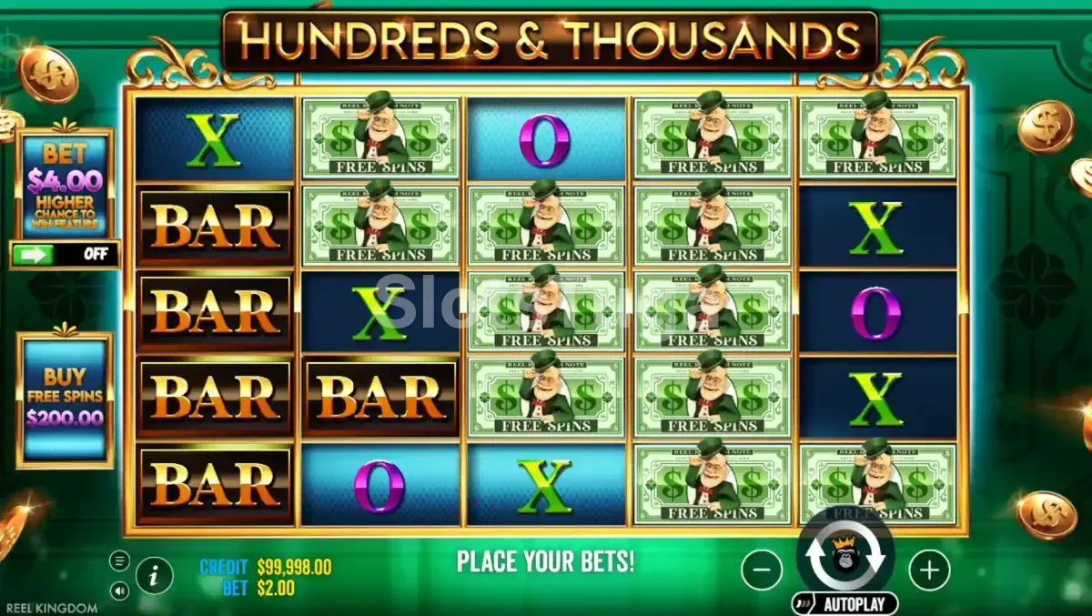 Jogo base da slot Hundreds and Thousands da Reel Kingdom
