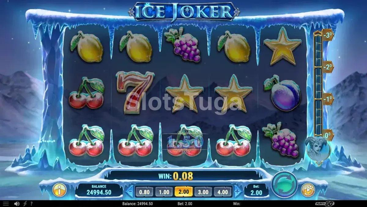 Visão geral do jogo base Ice Joker com símbolos clássicos congelados