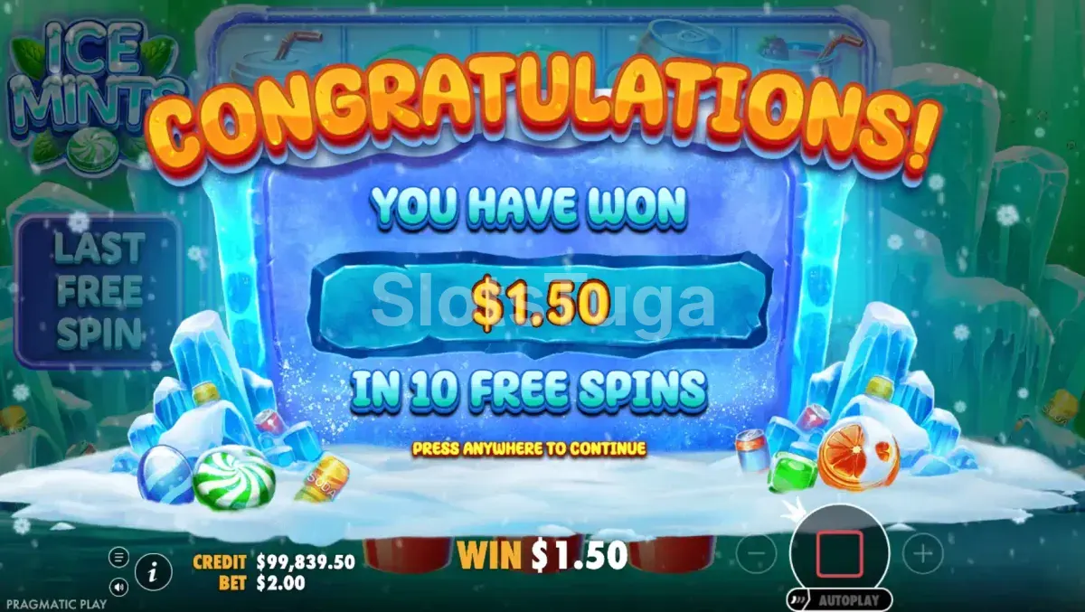 Grande vitória na slot Ice Mints com multiplicadores ativados