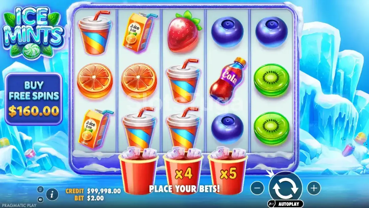 Tela principal da slot Ice Mints com o grid congelado