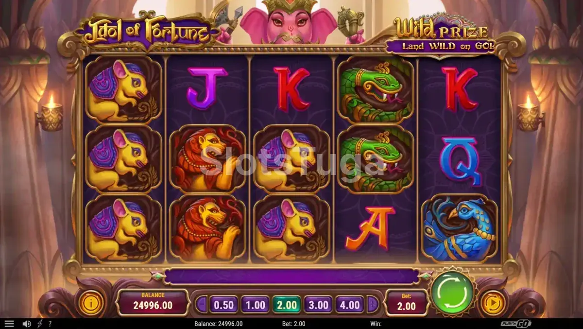 Segundo visual do jogo base da slot Idol of Fortune com símbolos indianos