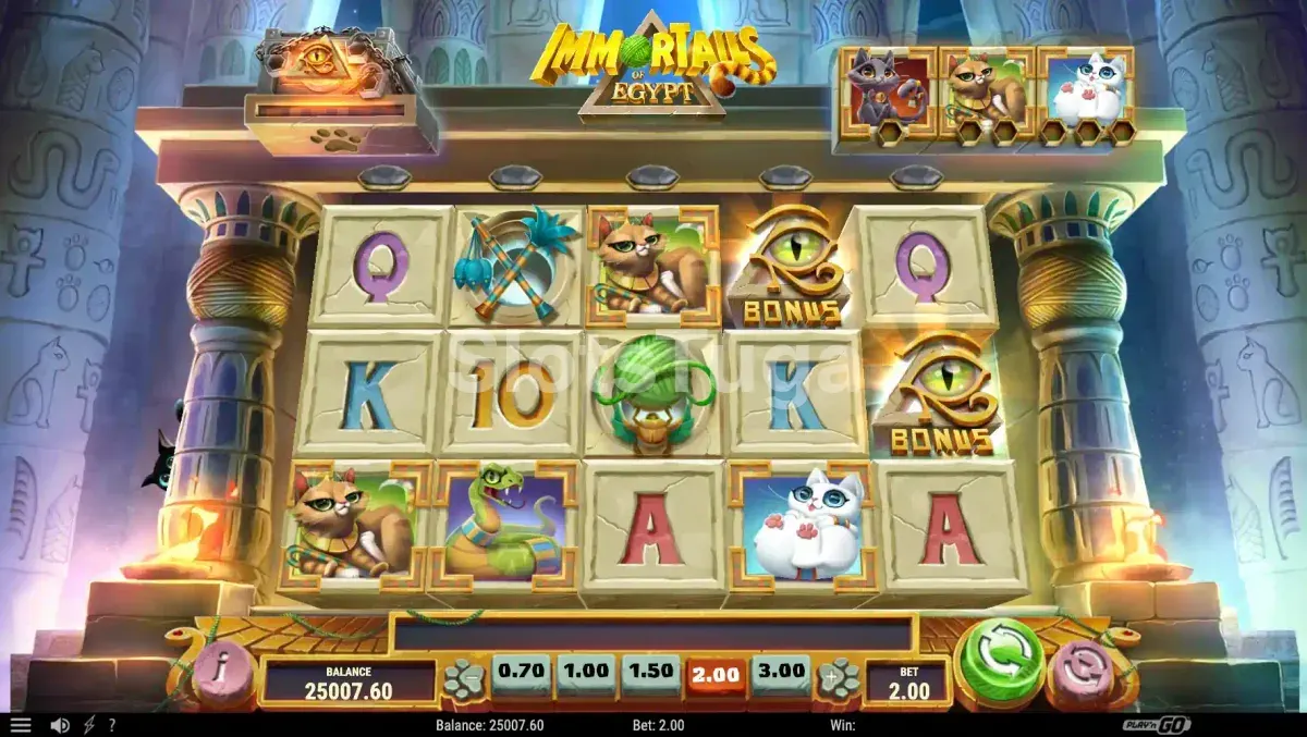 Segunda tela de jogo do Immortails of Egypt com símbolos de gatos egípcios