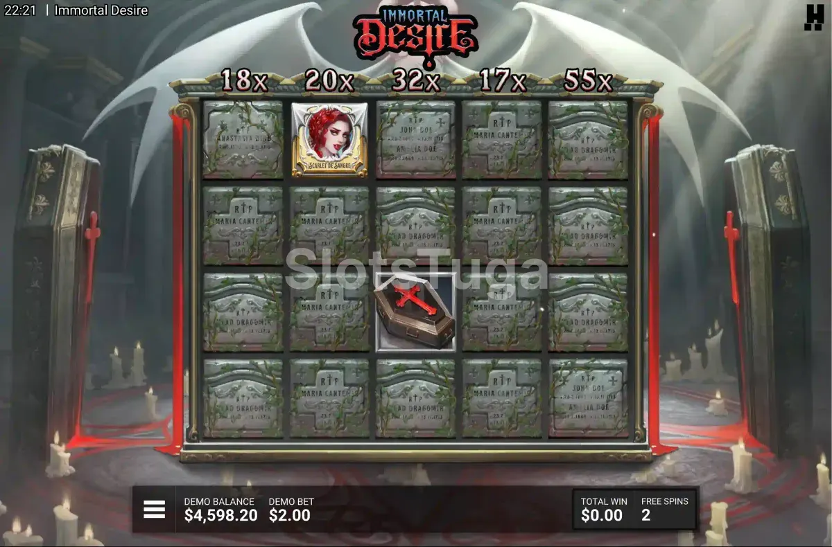 Rodadas grátis sendo ativadas na Immortal Desire com multiplicadores
