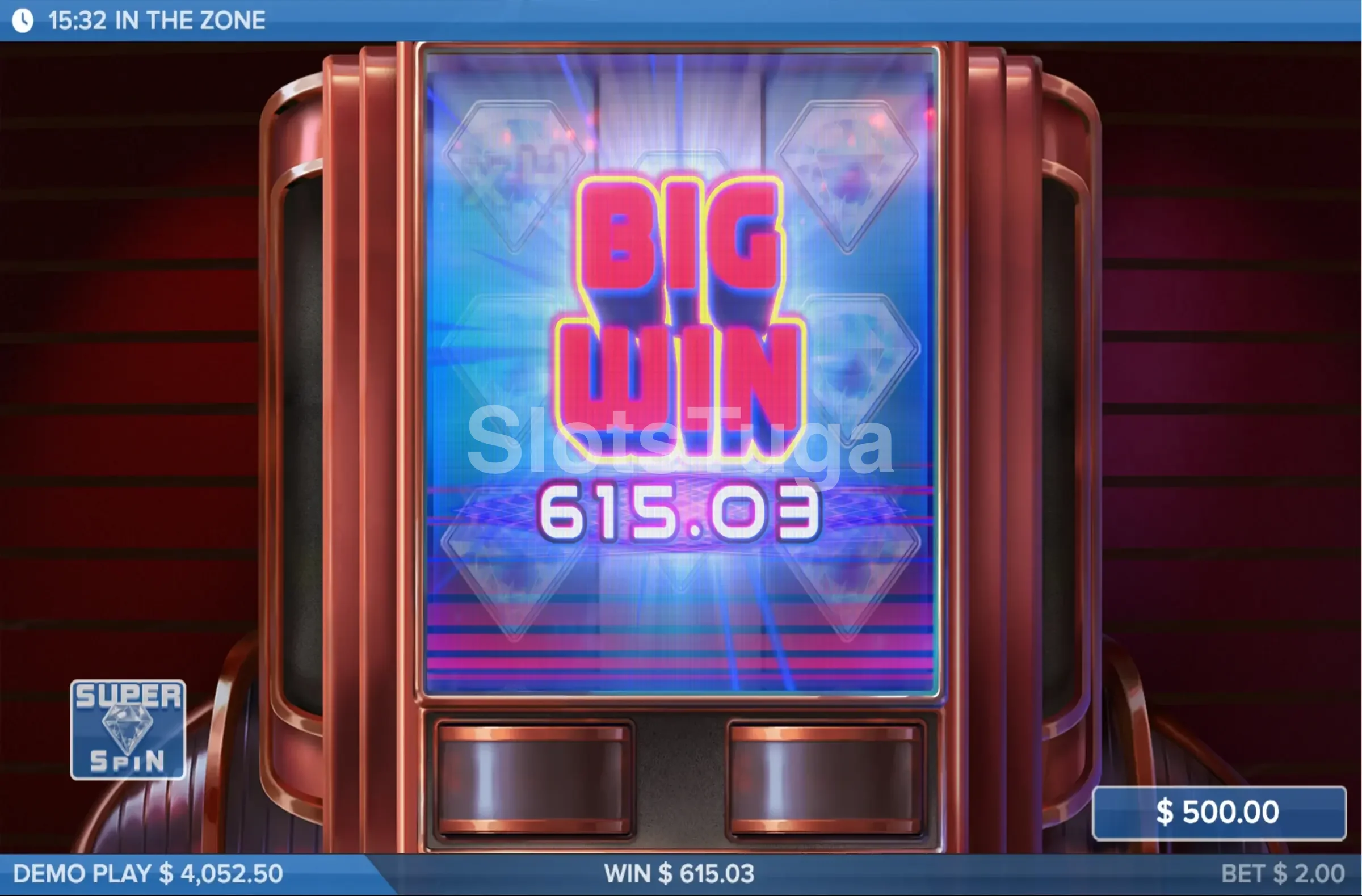 Grande vitória na slot In the Zone com celebração na tela