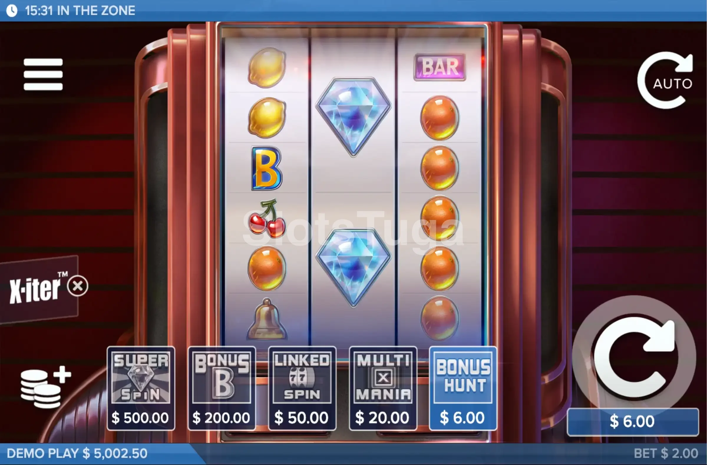 Tela de compra de bônus da slot In the Zone com opções de acesso direto