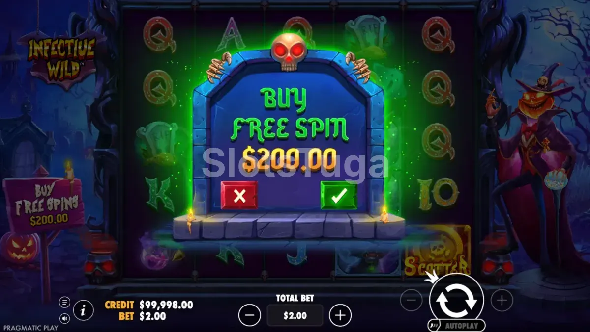 Tela de Bonus Buy da Infective Wild com opção de compra de free spins