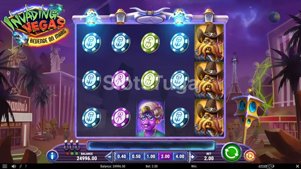 Rodadas grátis em andamento na slot Invading Vegas Revenge on Mars
