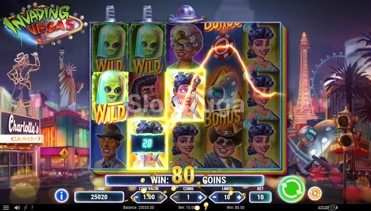 Resultado de giro na Invading Vegas com o wild caminhante em ação
