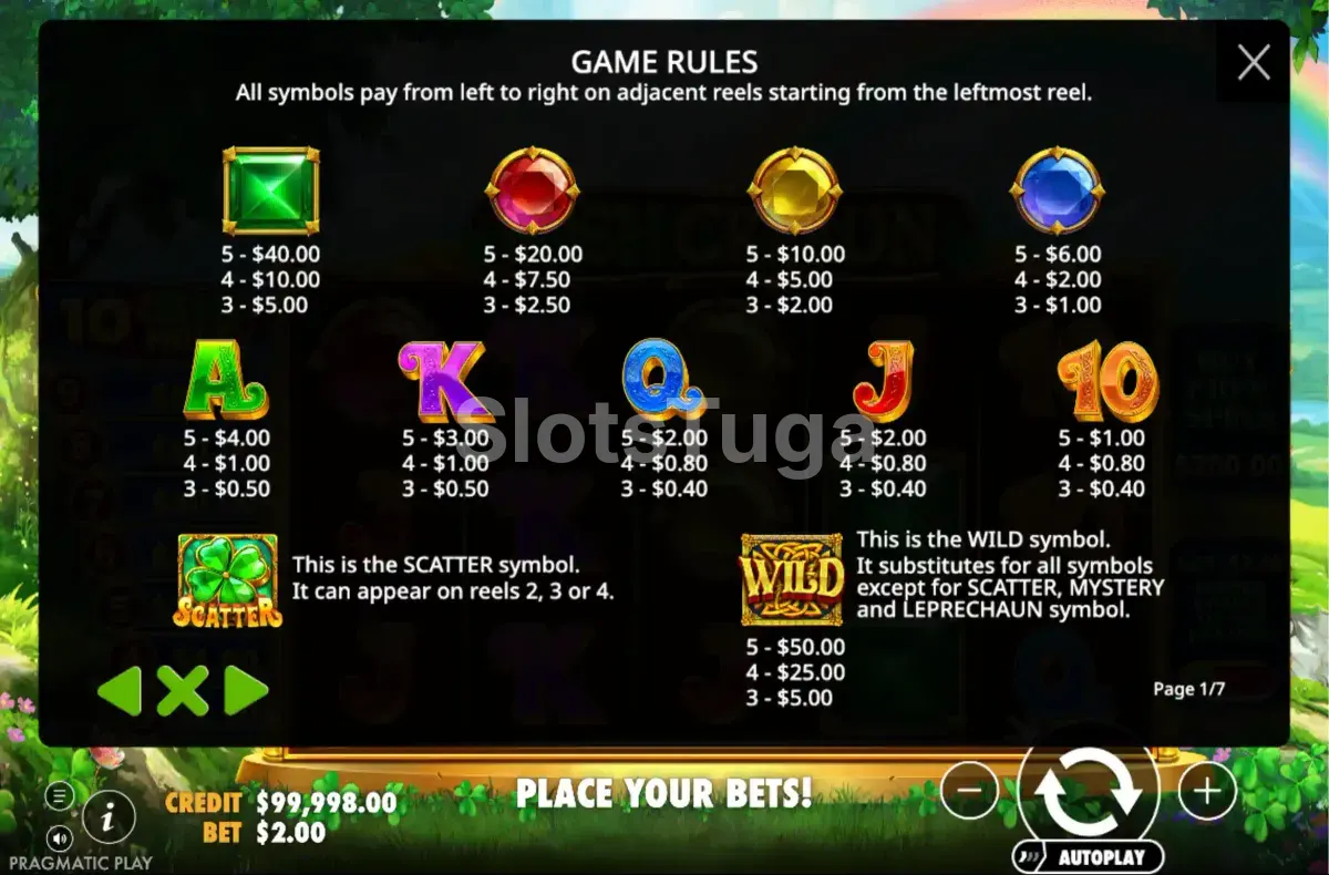 Tabela de pagamentos da Irish Crown Pragmatic Play