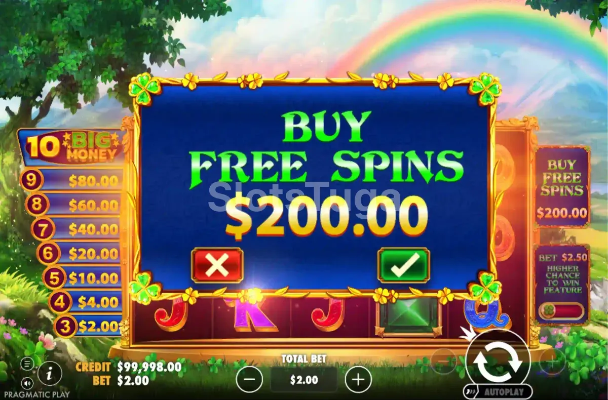 Tela de Bonus Buy da Irish Crown da Pragmatic Play