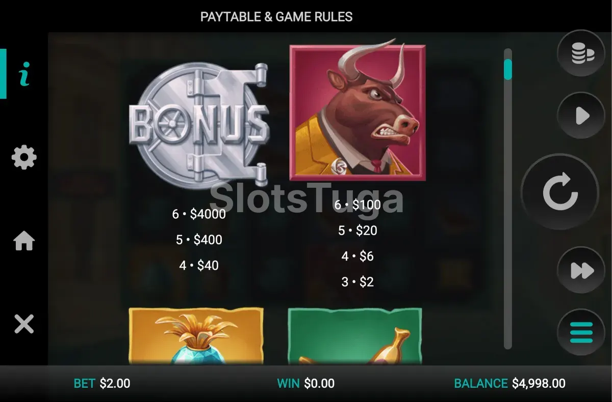 Tabela de pagamentos da Iron Bank com todos os símbolos