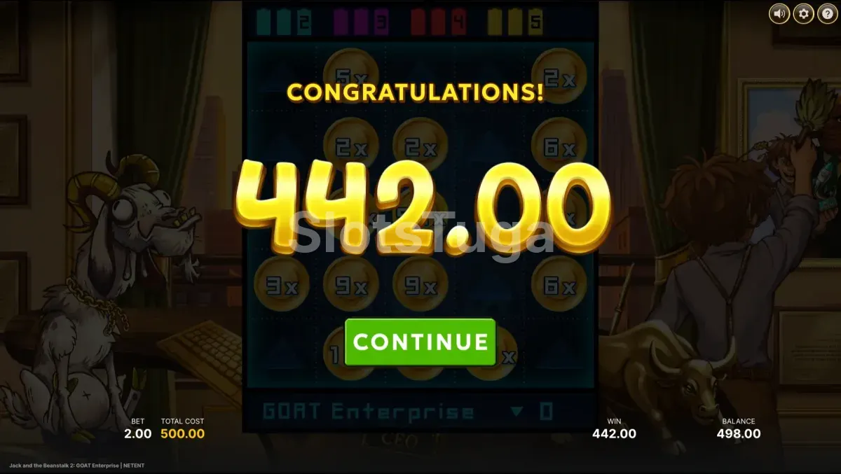 Ecrã de gain elevado em Jack and the Beanstalk 2 durante os super free spins