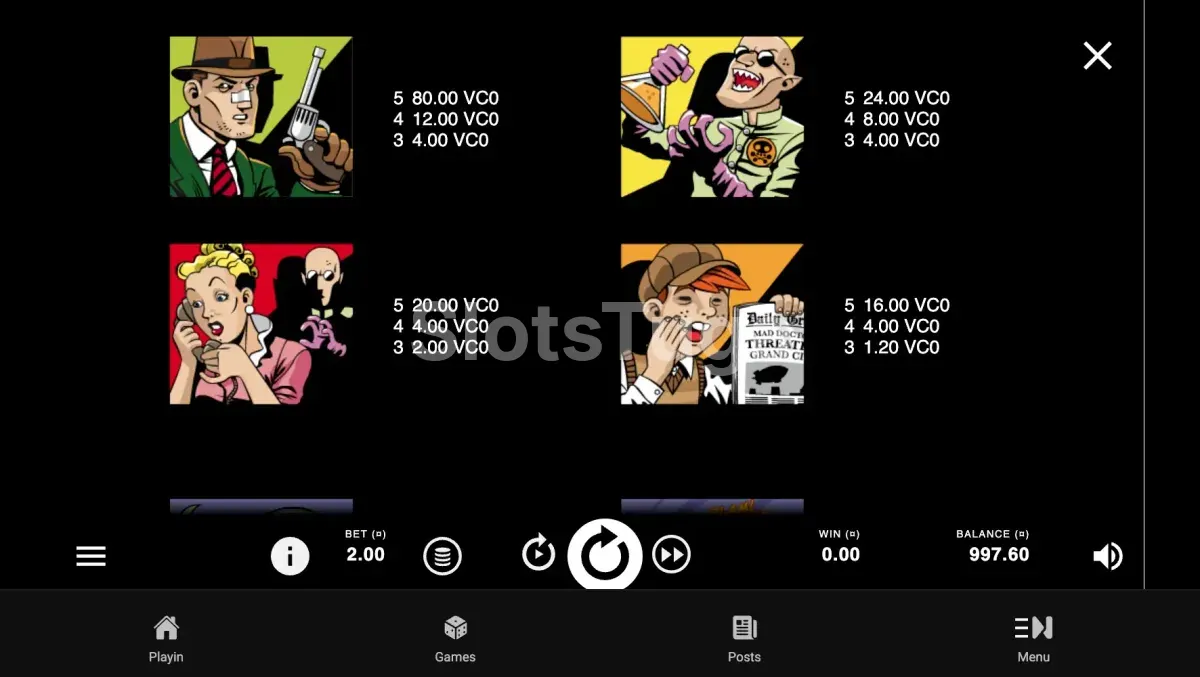 Tabela de pagamentos da slot Jack Hammer mostrando os símbolos e seus valores