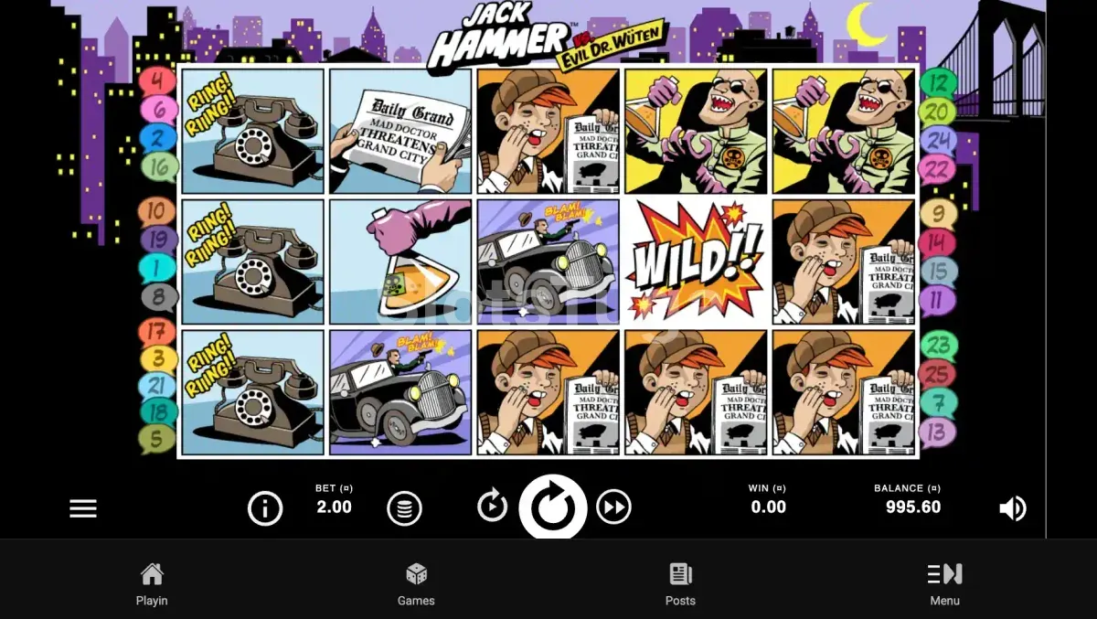 Segunda tela do jogo base da slot Jack Hammer com símbolos premium em destaque